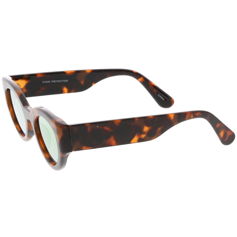 zeroUV Bold Retro Fashion Oval Mirrored Flat Lens Sunglasses C544 White Smoke Shiny Smoke Gold Mirror,Matte Black Pink Mirror,Matte Frost Blue Mirror,Shiny Black Silver Mirror,Shiny Tortoise Magenta Mirror