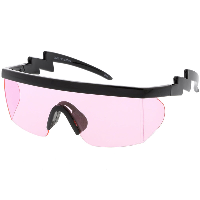 zeroUV Retro Flat Top Color Tone Half Frame Goggle Shield Sunglasses C546 Sunglasses White Smoke White Orange,Black Pink,Black Blue,White Red,Black Yellow,White / Pink,White / Smoke