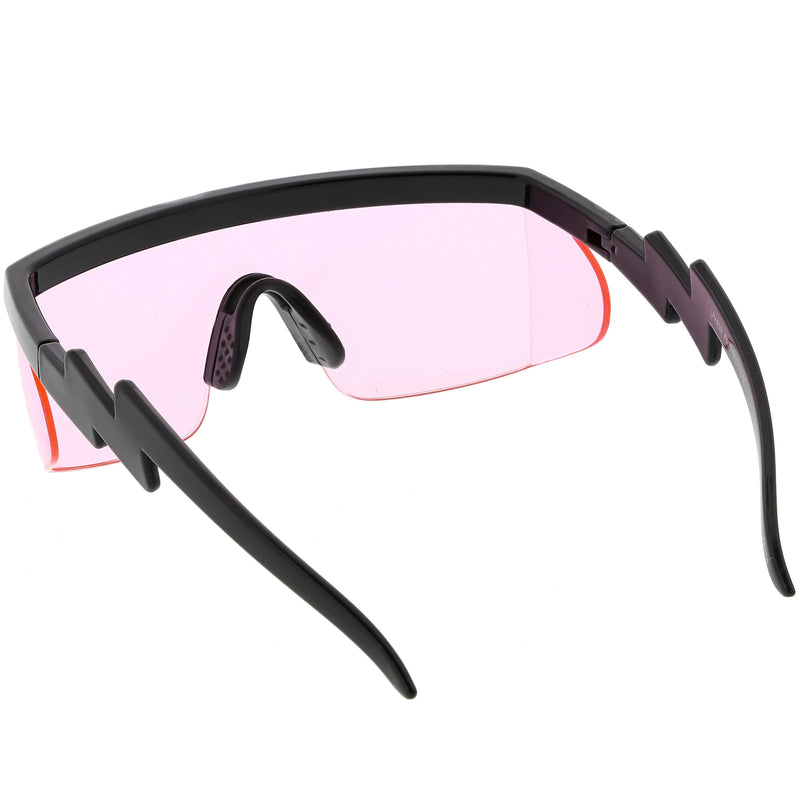 zeroUV Retro Flat Top Color Tone Half Frame Goggle Shield Sunglasses C546 Sunglasses White Smoke White Orange,Black Pink,Black Blue,White Red,Black Yellow,White / Pink,White / Smoke