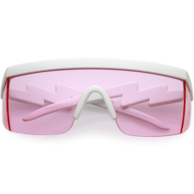 zeroUV Retro Flat Top Color Tone Half Frame Goggle Shield Sunglasses C546 Sunglasses Lavender White / Pink