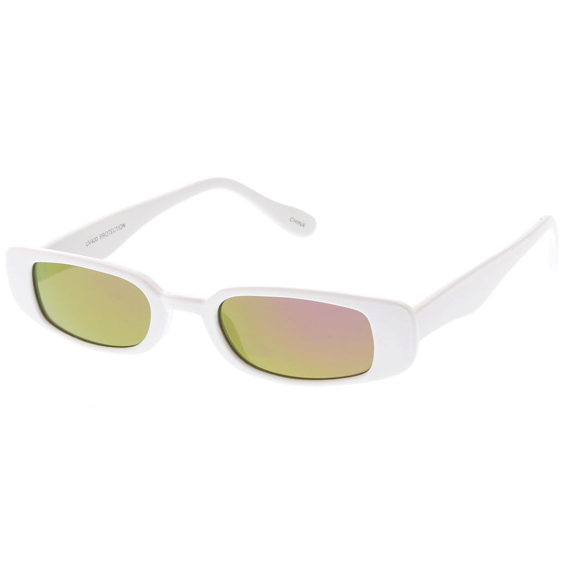 zeroUV Retro 1990's Thin Rectangular Mirrored Lens Sunglasses C548 Sunglasses White Smoke Black Silver Mirror,Black Blue Mirror,White Magenta Mirror,Black Pink Mirror,Black Yellow Mirror