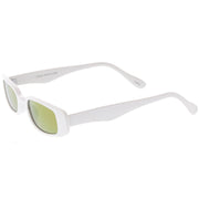 zeroUV Retro 1990's Thin Rectangular Mirrored Lens Sunglasses C548 Sunglasses White Smoke Black Silver Mirror,Black Blue Mirror,White Magenta Mirror,Black Pink Mirror,Black Yellow Mirror