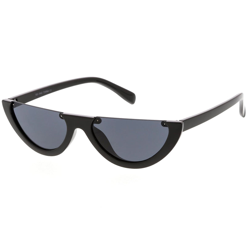 zeroUV Retro 90's Flat Top Moon Shape Cat Eye Sunglasses C569 Sunglasses White Smoke Red Smoke,White Smoke,Black Smoke,Matte Black Green,Tortoise Brown