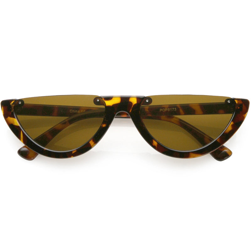 zeroUV Retro 90's Flat Top Moon Shape Cat Eye Sunglasses C569 Sunglasses White Smoke Tortoise Brown