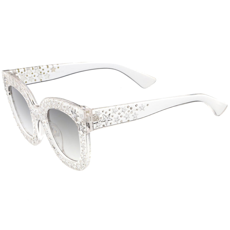 zeroUV Women's Trendy Star Rhinestone Horned Rim Sunglasses C579 Sunglasses White Smoke Black Smoke,Clear Smoke Gradient,Tortoise Amber