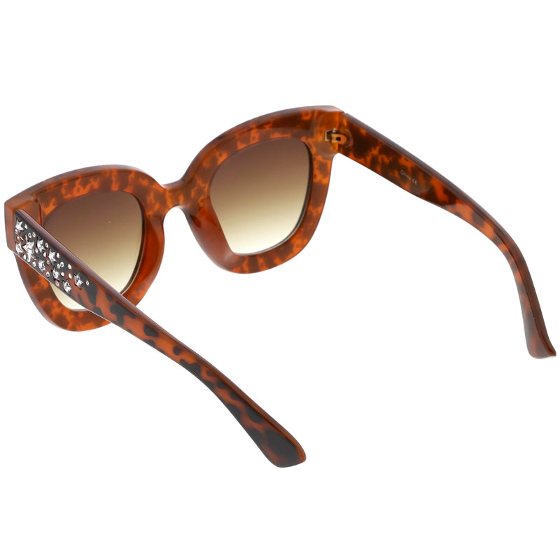 zeroUV Women's Trendy Star Rhinestone Horned Rim Sunglasses C579 Sunglasses White Smoke Black Smoke,Clear Smoke Gradient,Tortoise Amber