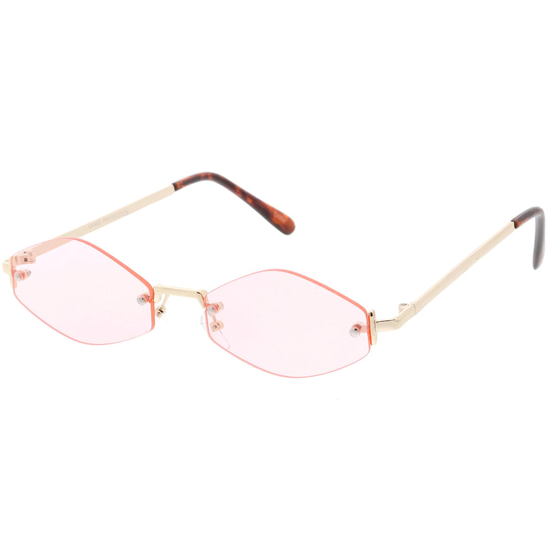 zeroUV 1990's Small Rimless Color Tone Geometric Hexagon Sunglasses C591 Sunglasses White Smoke Gold Orange,Gold Pink,Silver Yellow,Gold Red,Gunmetal Blue
