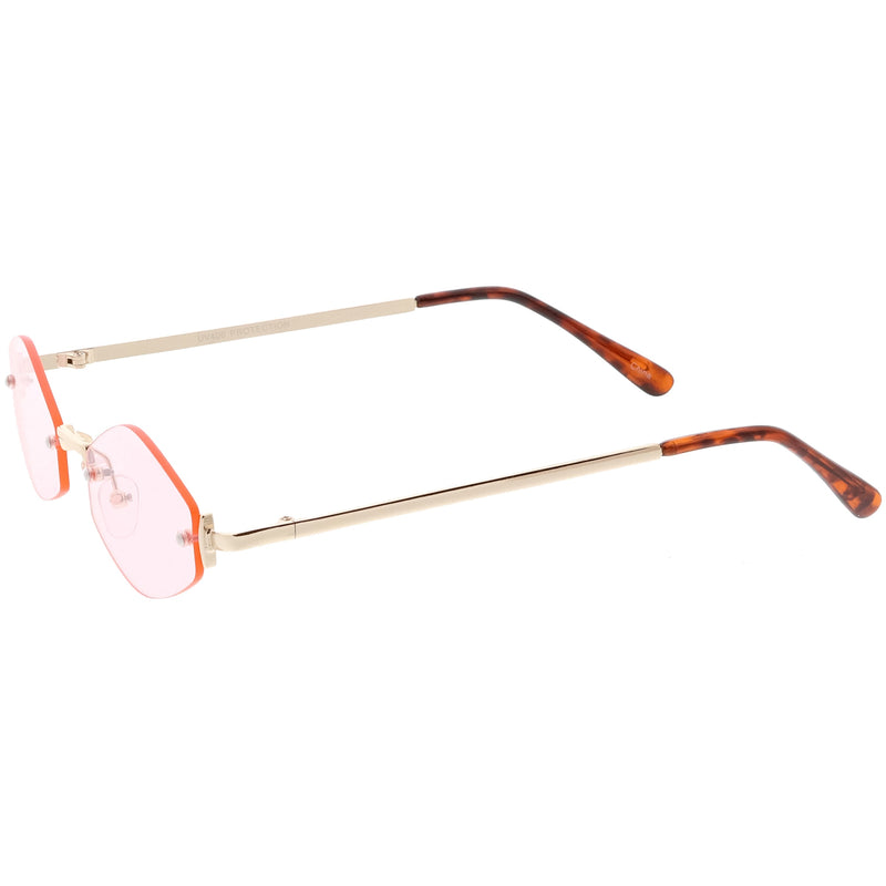 zeroUV 1990's Small Rimless Color Tone Geometric Hexagon Sunglasses C591 Sunglasses White Smoke Gold Orange,Gold Pink,Silver Yellow,Gold Red,Gunmetal Blue