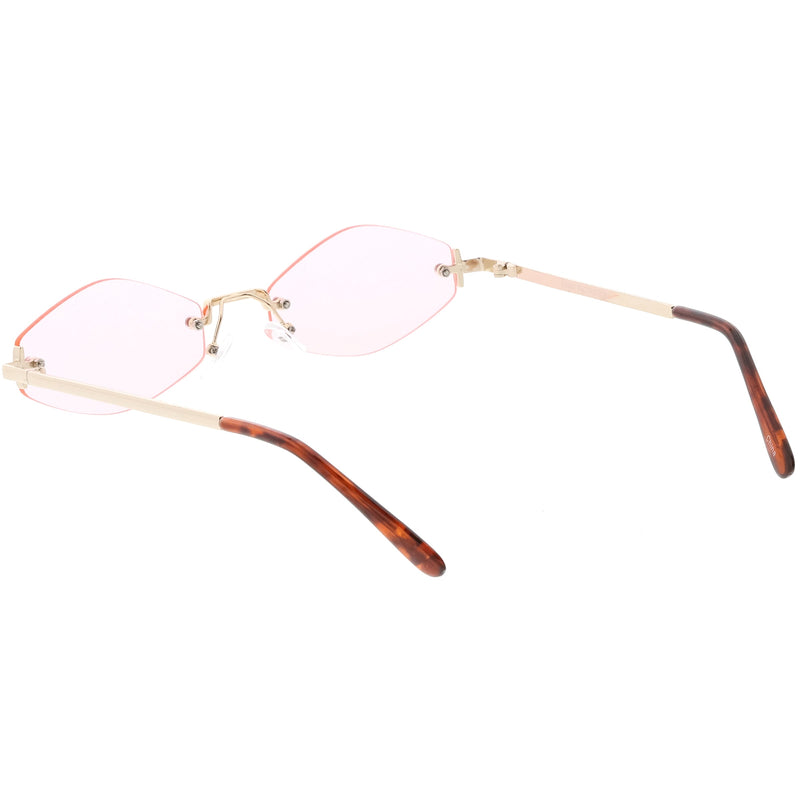 zeroUV 1990's Small Rimless Color Tone Geometric Hexagon Sunglasses C591 Sunglasses White Smoke Gold Orange,Gold Pink,Silver Yellow,Gold Red,Gunmetal Blue