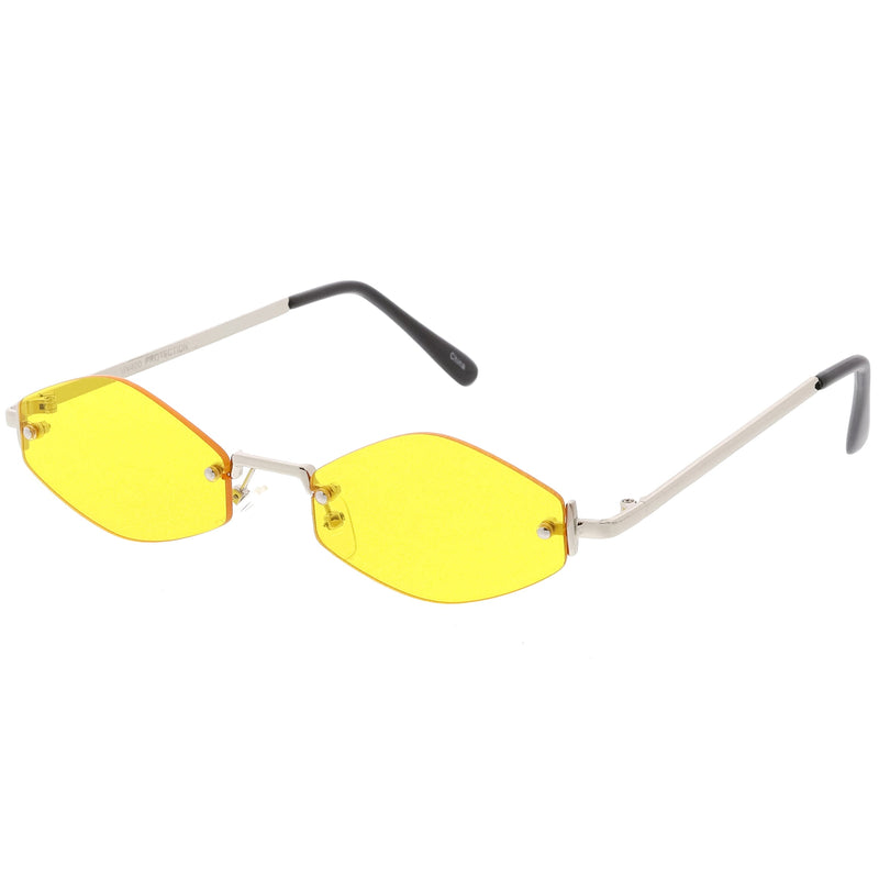 zeroUV 1990's Small Rimless Color Tone Geometric Hexagon Sunglasses C591 Sunglasses White Smoke Gold Orange,Gold Pink,Silver Yellow,Gold Red,Gunmetal Blue