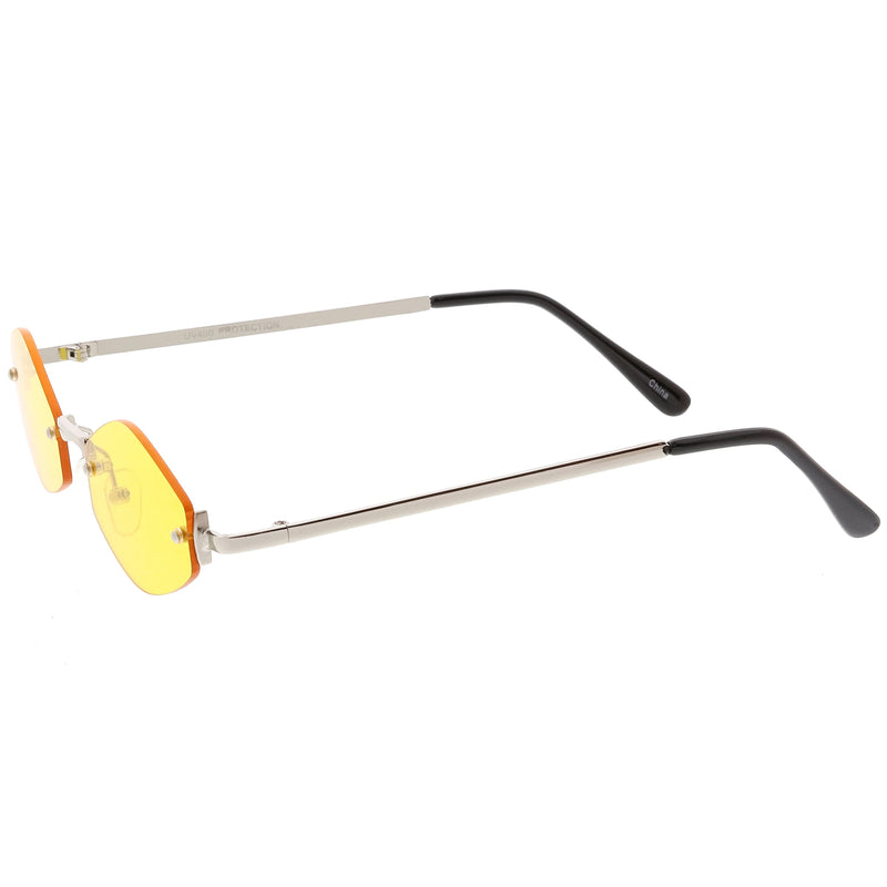 zeroUV 1990's Small Rimless Color Tone Geometric Hexagon Sunglasses C591 Sunglasses White Smoke Gold Orange,Gold Pink,Silver Yellow,Gold Red,Gunmetal Blue