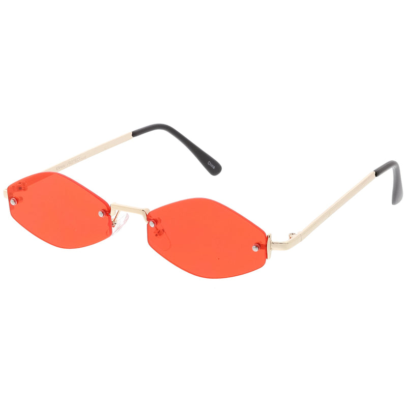 zeroUV 1990's Small Rimless Color Tone Geometric Hexagon Sunglasses C591 Sunglasses White Smoke Gold Orange,Gold Pink,Silver Yellow,Gold Red,Gunmetal Blue