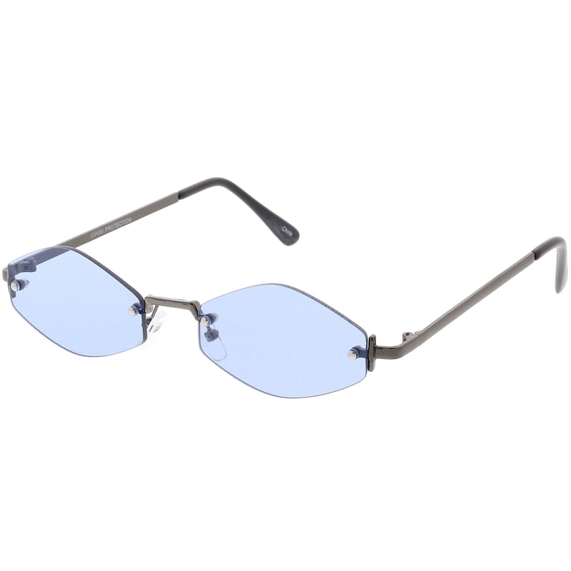 zeroUV 1990's Small Rimless Color Tone Geometric Hexagon Sunglasses C591 Sunglasses White Smoke Gold Orange,Gold Pink,Silver Yellow,Gold Red,Gunmetal Blue