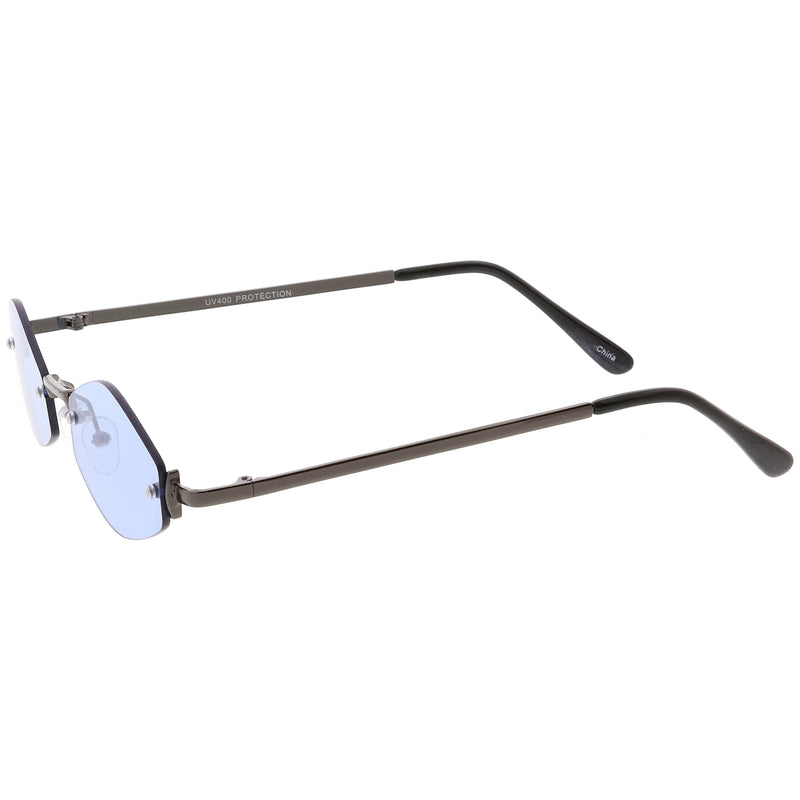 zeroUV 1990's Small Rimless Color Tone Geometric Hexagon Sunglasses C591 Sunglasses White Smoke Gold Orange,Gold Pink,Silver Yellow,Gold Red,Gunmetal Blue