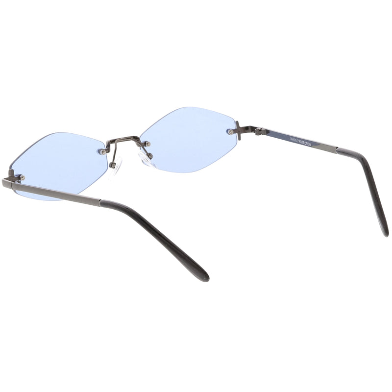 zeroUV 1990's Small Rimless Color Tone Geometric Hexagon Sunglasses C591 Sunglasses White Smoke Gold Orange,Gold Pink,Silver Yellow,Gold Red,Gunmetal Blue