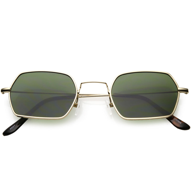 zeroUV Ultra Slim Metal Hexagon Geometric Sunglasses C633 Sunglasses White Smoke Gold / Green