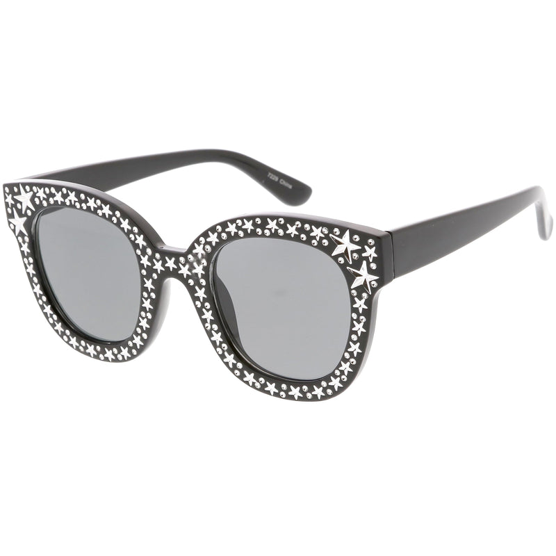 zeroUV Oversize Novelty Star Embellished Horned Rim Sunglasses C683 Sunglasses White Smoke Black Smoke,Pink Smoke,Clear Smoke,Tortoise Brown