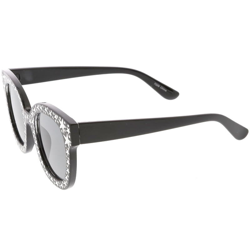 zeroUV Oversize Novelty Star Embellished Horned Rim Sunglasses C683 Sunglasses White Smoke Black Smoke,Pink Smoke,Clear Smoke,Tortoise Brown