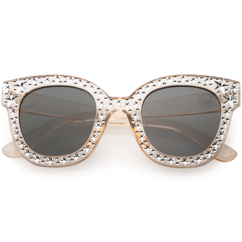 zeroUV Oversize Novelty Star Embellished Horned Rim Sunglasses C683 Sunglasses White Smoke Black Smoke,Pink Smoke,Clear Smoke,Tortoise Brown