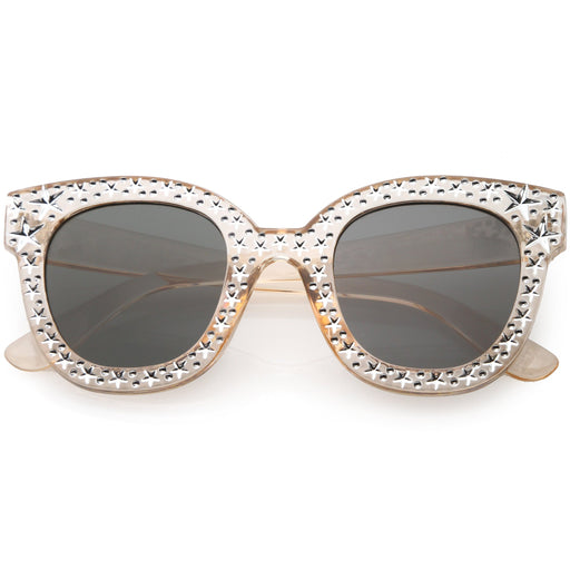 zeroUV Oversize Novelty Star Embellished Horned Rim Sunglasses C683 Sunglasses White Smoke Black Smoke,Pink Smoke,Clear Smoke,Tortoise Brown