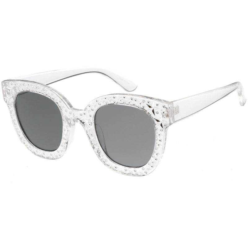 zeroUV Oversize Novelty Star Embellished Horned Rim Sunglasses C683 Sunglasses White Smoke Black Smoke,Pink Smoke,Clear Smoke,Tortoise Brown