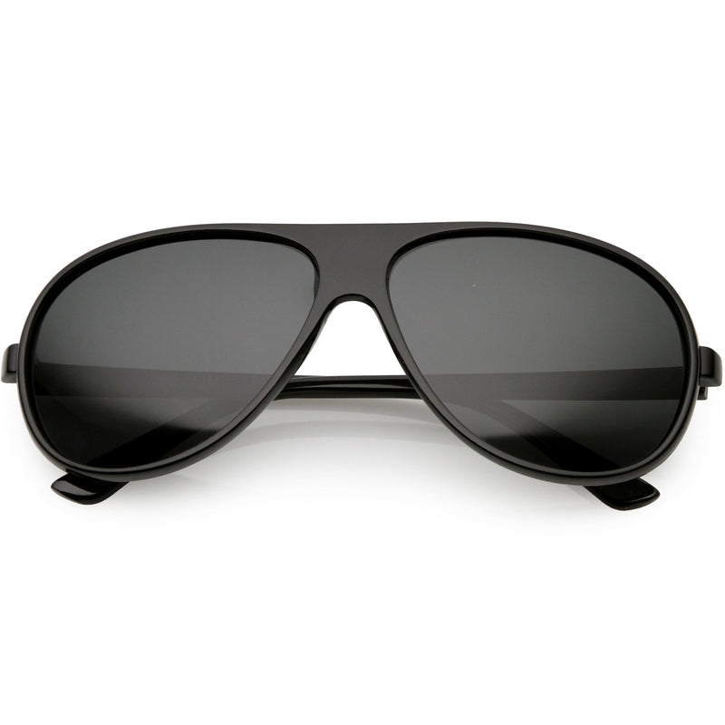 zeroUV Polarized Lens Oversize Flat Top Aviator Sunglasses C702 Sunglasses White Smoke Shiny Black / Smoke Polarized