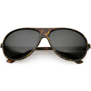 zeroUV Polarized Lens Oversize Flat Top Aviator Sunglasses C702 Sunglasses White Smoke Shiny Tortoise / Smoke Polarized