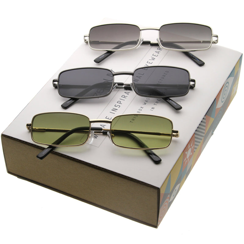 zeroUV 1990's Retro Indie Small Square Metal Sunglasses C719 [Promo Box] Sunglasses White Smoke Mixed Promo Box