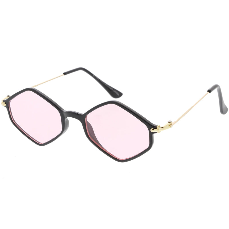 zeroUV Retro Color Tone Hexagon Diamond Shape Sunglasses C740 Sunglasses White Smoke Black Gold Orange,Black Gold Pink,Black Gold Blue,Black Gold Yellow,Black Gold Red