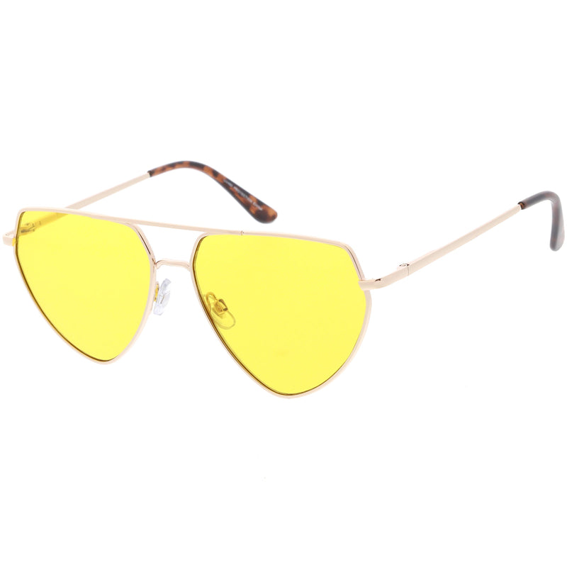 zeroUV Retro Oversize Color Tone Flat Top Aviator Sunglasses C755 Sunglasses White Smoke Gold Yellow,Gold Pink,Silver Blue,Gunmetal Orange,Black Red