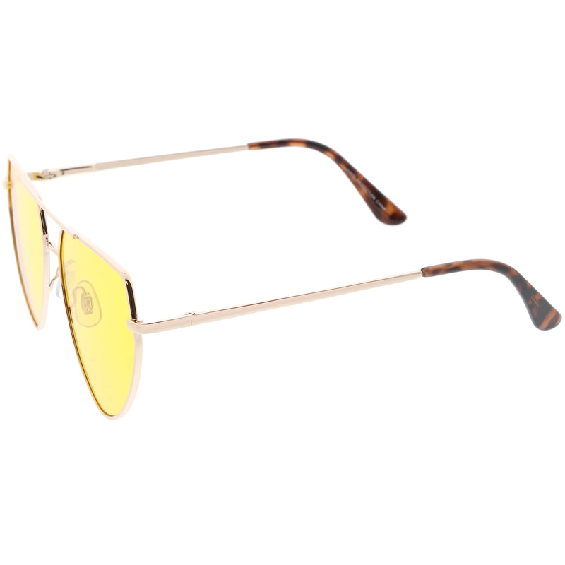 zeroUV Retro Oversize Color Tone Flat Top Aviator Sunglasses C755 Sunglasses White Smoke Gold Yellow,Gold Pink,Silver Blue,Gunmetal Orange,Black Red