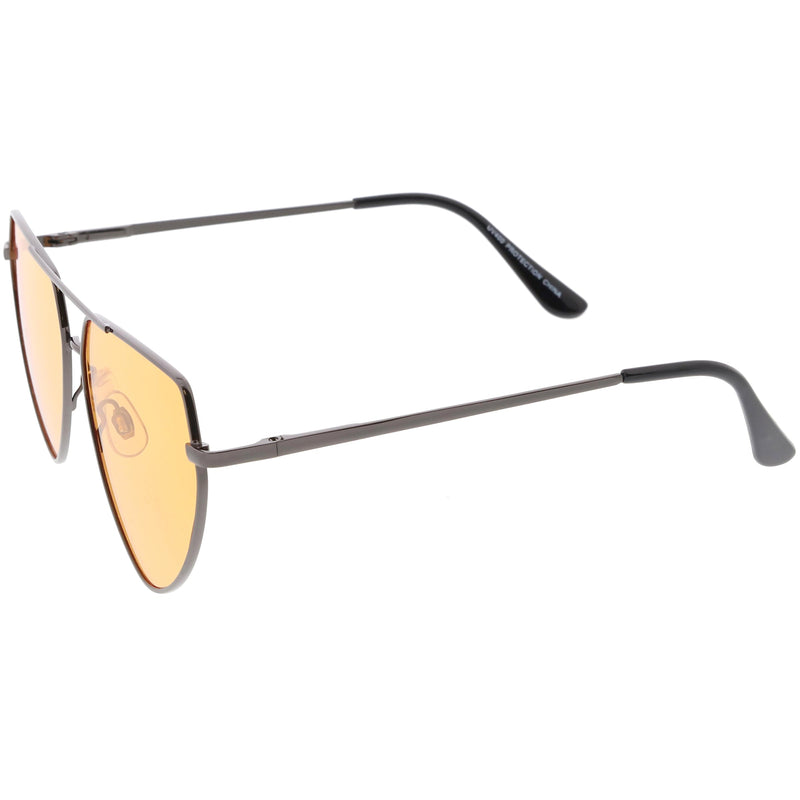 zeroUV Retro Oversize Color Tone Flat Top Aviator Sunglasses C755 Sunglasses White Smoke Gold Yellow,Gold Pink,Silver Blue,Gunmetal Orange,Black Red