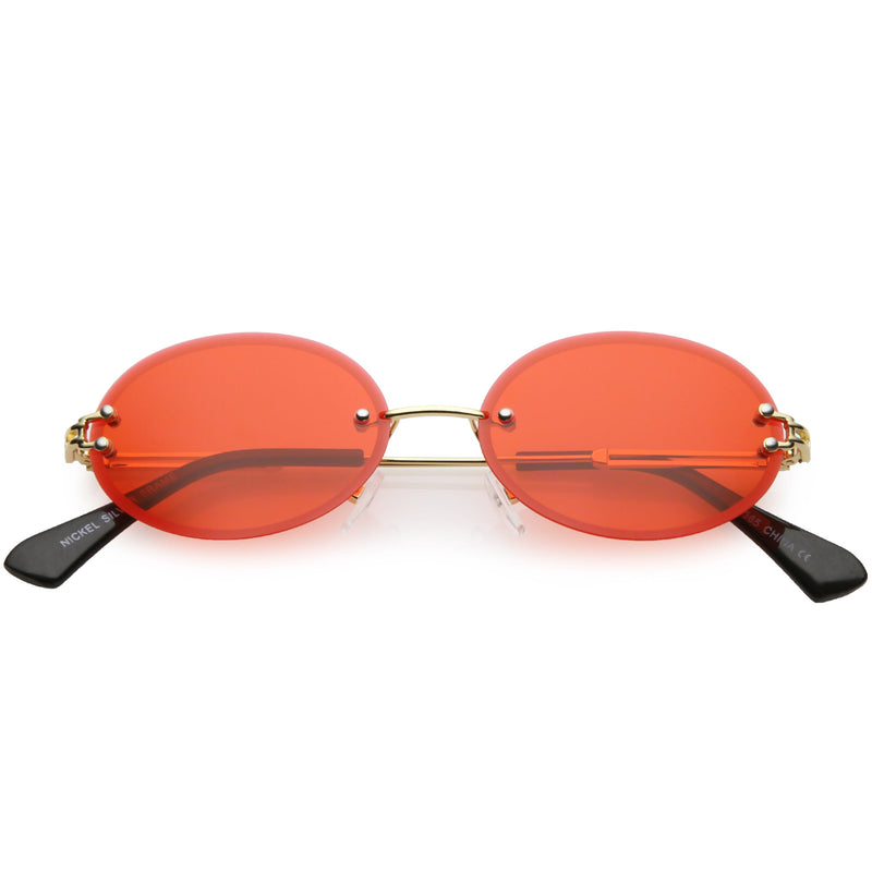 zeroUV Retro Small Round Oval Color Tone Rimless Sunglasses C757 Sunglasses White Smoke Gold Red,Gold Pink,Gold Smoke,Black Red