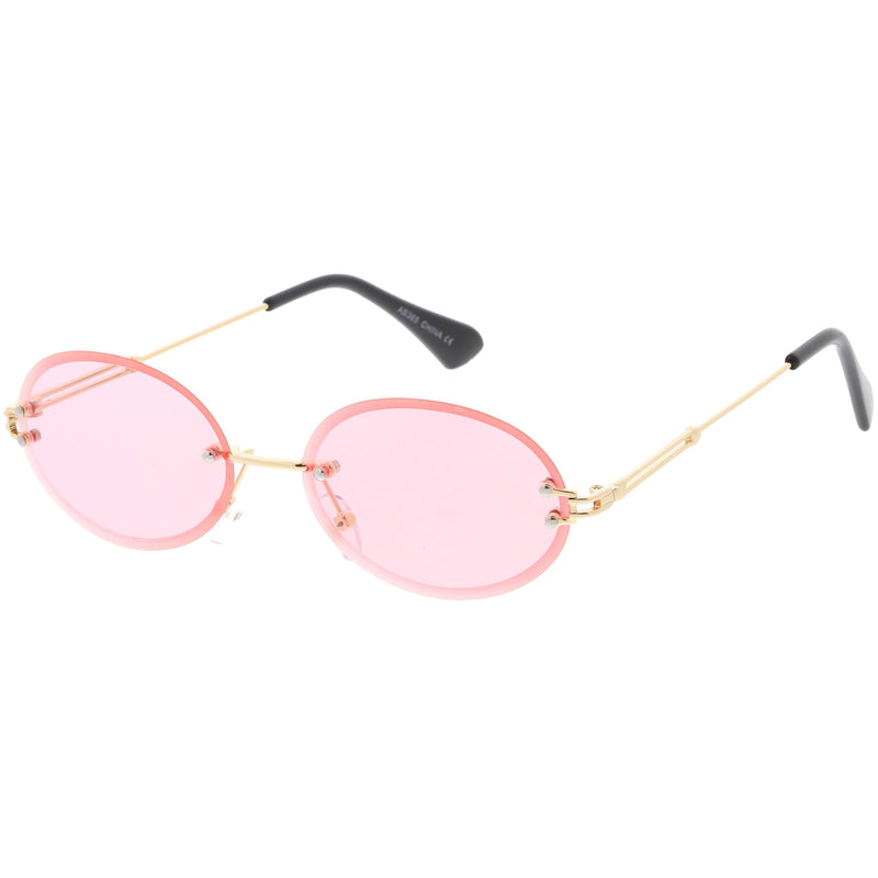 zeroUV Retro Small Round Oval Color Tone Rimless Sunglasses C757 Sunglasses White Smoke Gold Red,Gold Pink,Gold Smoke,Black Red