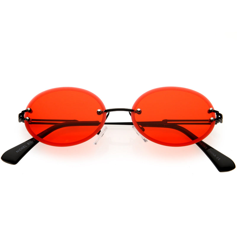 zeroUV Retro Small Round Oval Color Tone Rimless Sunglasses C757 Sunglasses White Smoke Black Red