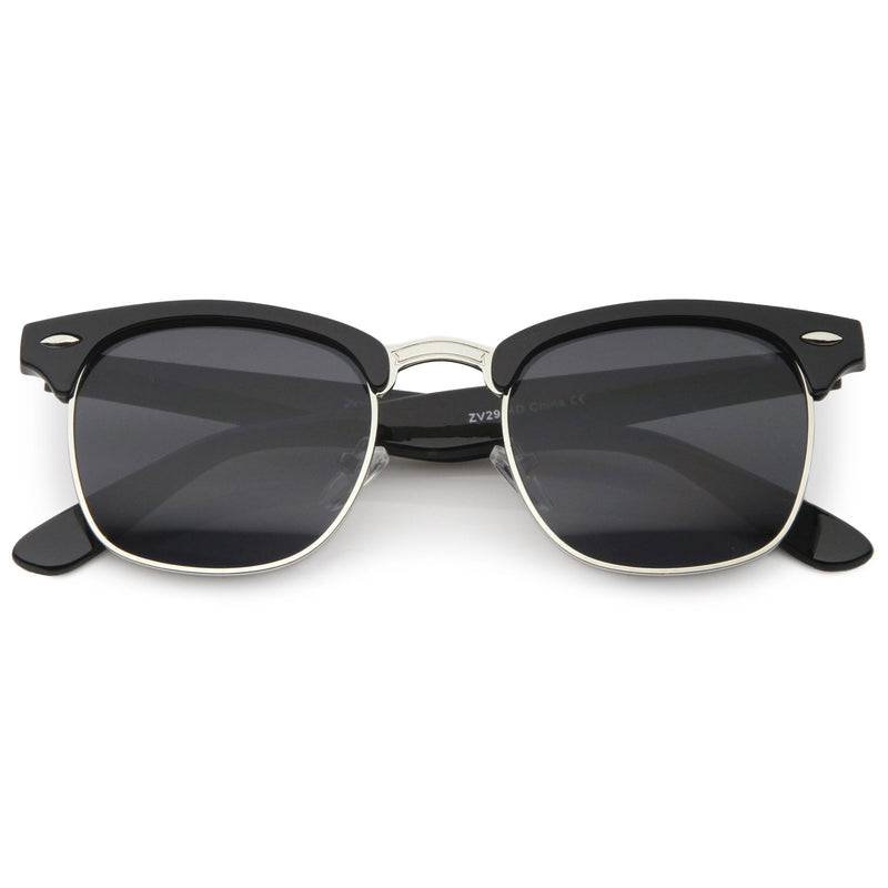 zeroUV Classic Square Neutral Colored Lenses Horn Rimmed Sunglasses C771 Sunglasses Dark Slate Gray Black Silver / Smoke