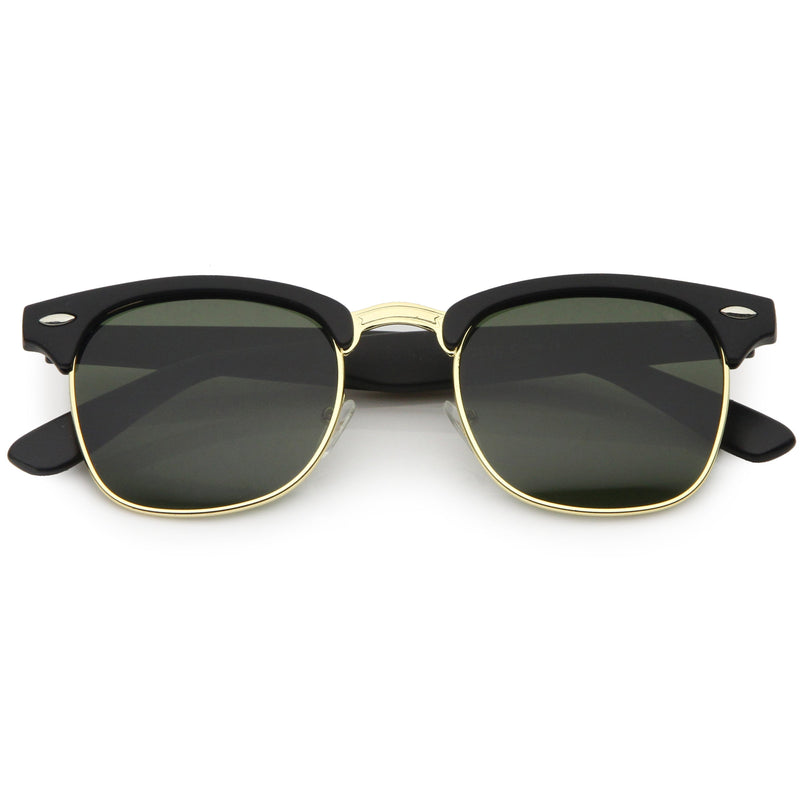 zeroUV Classic Square Neutral Colored Lenses Horn Rimmed Sunglasses C771 Sunglasses Dark Slate Gray Matte Black Gold / Green