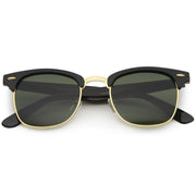 zeroUV Classic Square Neutral Colored Lenses Horn Rimmed Sunglasses C771 Sunglasses White Smoke Shiny Black Gold / Green