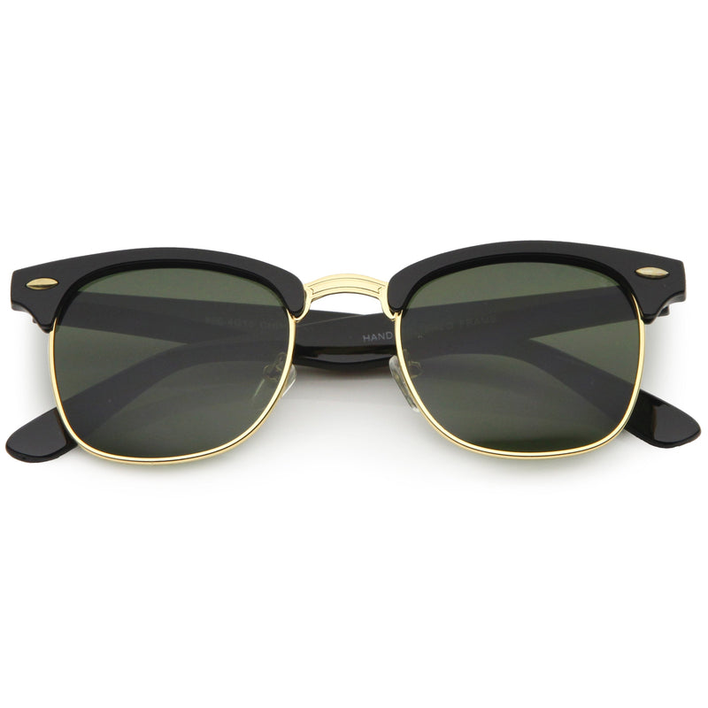 zeroUV Classic Square Neutral Colored Lenses Horn Rimmed Sunglasses C771 Sunglasses White Smoke Shiny Black Gold / Green