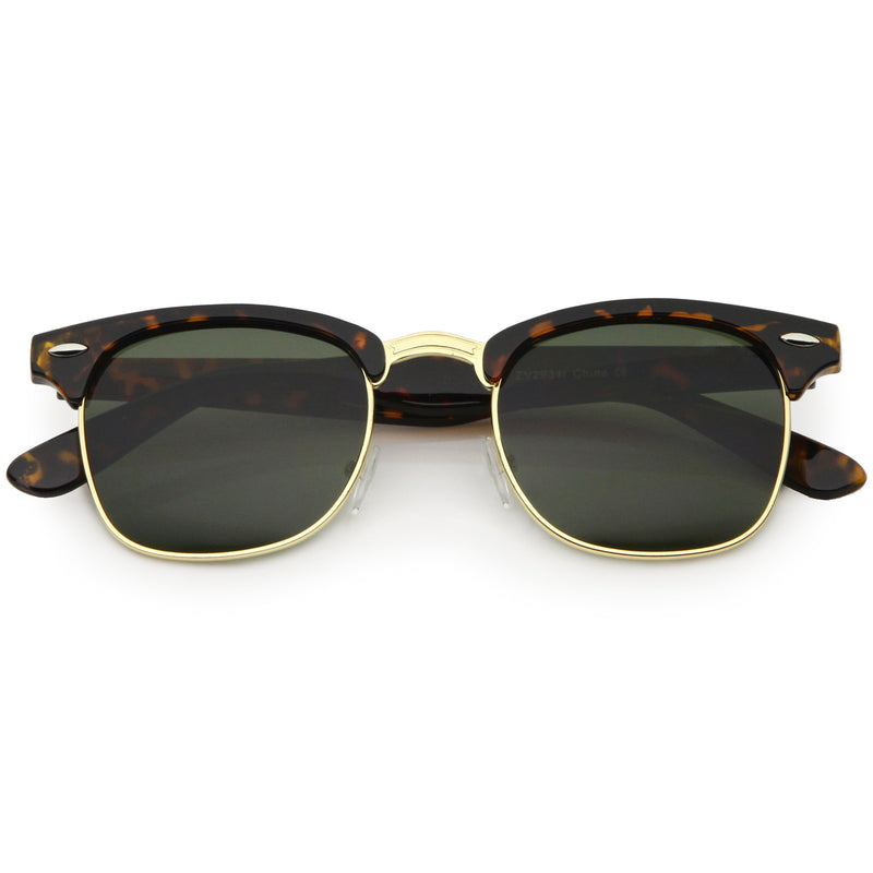zeroUV Classic Square Neutral Colored Lenses Horn Rimmed Sunglasses C771 Sunglasses White Smoke Tortoise Gold / Green
