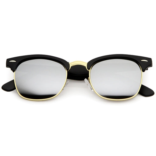 zeroUV Classic Square Colored Mirrored Lens Horn Rimmed Sunglasses C772 Sunglasses Light Gray Matte Black Gold / Silver Mirror