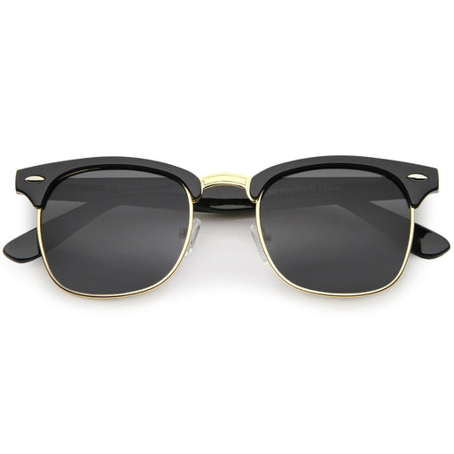 zeroUV Polarized Horn Rimmed Semi Rimless Sunglasses Square Lens C773 Sunglasses Dark Slate Gray Black Gold / Smoke Polarized