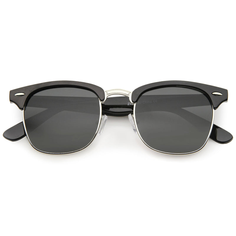 zeroUV Polarized Horn Rimmed Semi Rimless Sunglasses Square Lens C773 Sunglasses White Smoke Black Silver / Smoke Polarized