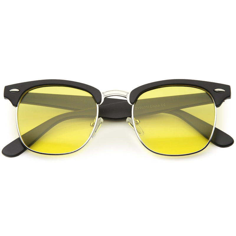zeroUV Polarized Horn Rimmed Semi Rimless Sunglasses Square Lens C773 Sunglasses White Smoke Matte Black Silver / Yellow Polarized