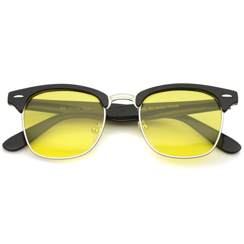 zeroUV Polarized Horn Rimmed Semi Rimless Sunglasses Square Lens C773 Sunglasses White Smoke Shiny Black Silver / Yellow Polarized