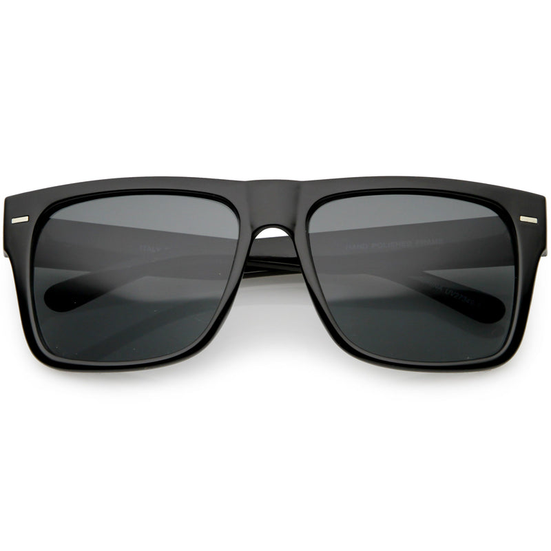 zeroUV Retro Square Neutral Colored Lens Horn Rimmed Sunglasses C785 Sunglasses Dim Gray Shiny Black / Smoke