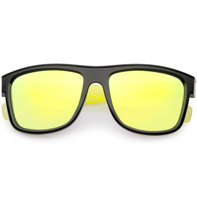 zeroUV Radical Retro Skater Horned Rim Flash Mirrored Sunglasses C787 Sunglasses Khaki Black Yellow Yellow