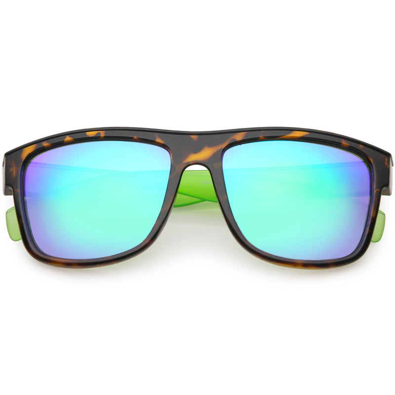 zeroUV Radical Retro Skater Horned Rim Flash Mirrored Sunglasses C787 Sunglasses White Smoke Tortoise Green Green Mirror