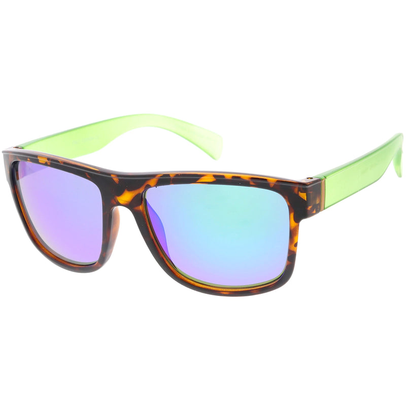 zeroUV Radical Retro Skater Horned Rim Flash Mirrored Sunglasses C787 Sunglasses White Smoke Black Yellow Yellow,Black Red Red Mirror,Black Grey Blue Mirror,Tortoise Green Green Mirror