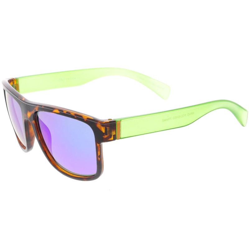 zeroUV Radical Retro Skater Horned Rim Flash Mirrored Sunglasses C787 Sunglasses White Smoke Black Yellow Yellow,Black Red Red Mirror,Black Grey Blue Mirror,Tortoise Green Green Mirror